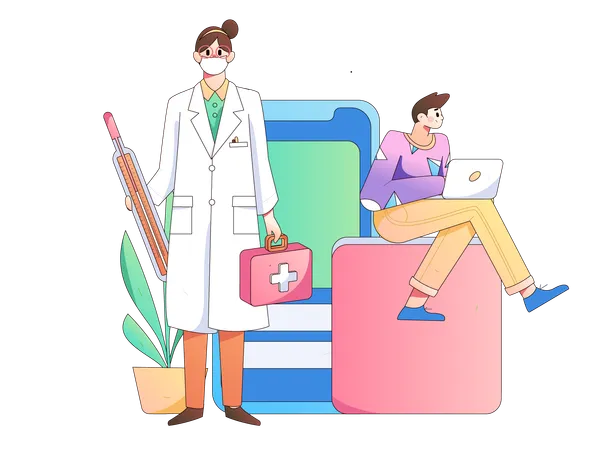 Man getting online doctor consultation using laptop  Illustration