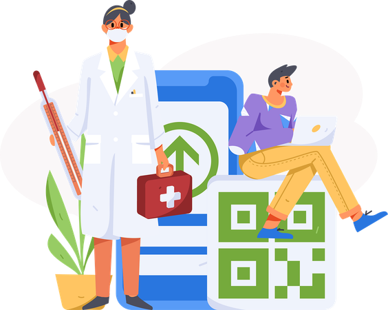 Man getting online doctor consultation using laptop  Illustration