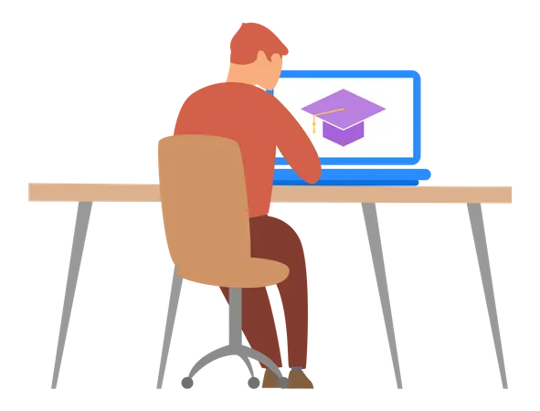 Man getting online graduation  Illustration