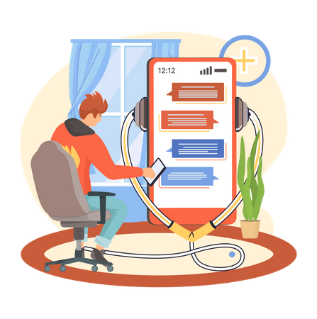 Man getting online prescription from doctor through mobile app  Illustration