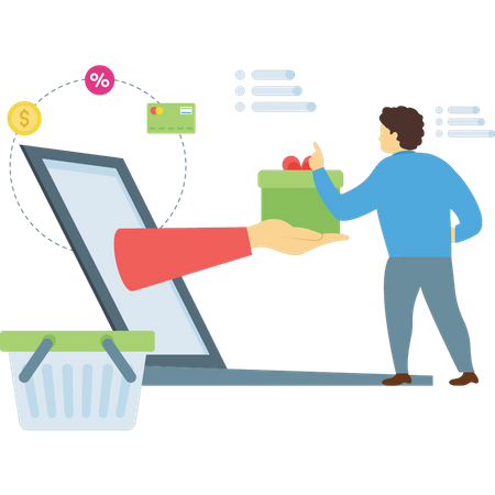 Man getting online shopping delivery  Illustration