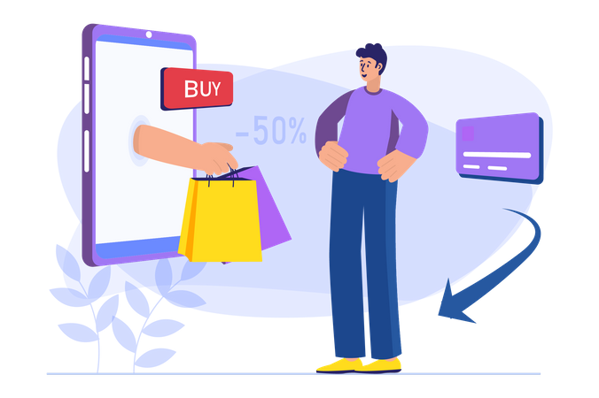 Man getting online shopping discount  Illustration