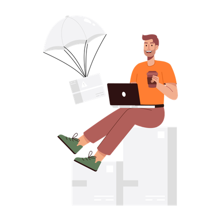 Man getting Parcel Airdrop  Illustration