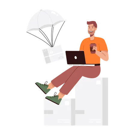 Man getting Parcel Airdrop  Illustration