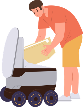 Man getting parcel package from automated delivery wheeled machine  Illustration