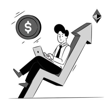 Man getting profit from cryptocurrency investment  イラスト