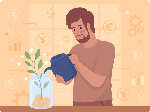 Man getting profit from investment Illustration
