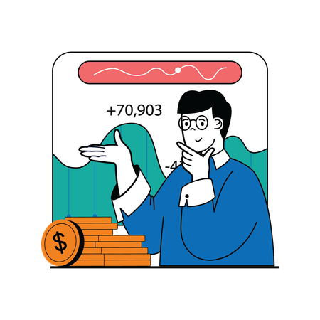 Man getting profit from stock market  Illustration