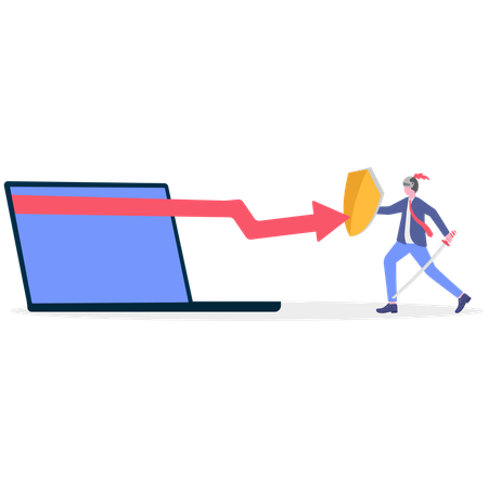 Man getting protection against stock market crash  Illustration