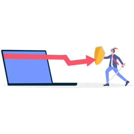 Man getting protection against stock market crash  Illustration