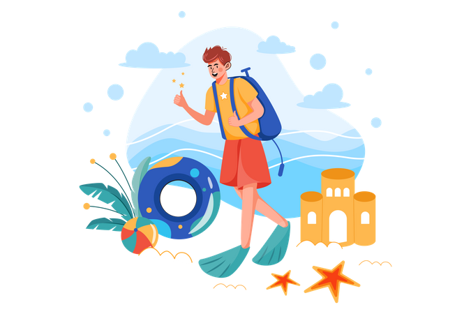 Man getting ready for Scuba diving Illustration