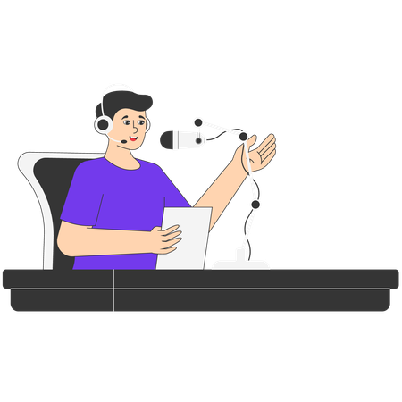 Man Getting Ready to Start Podcast  Illustration