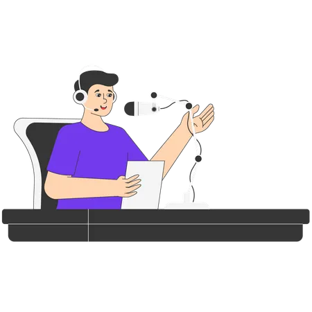 Man Getting Ready to Start Podcast  Illustration