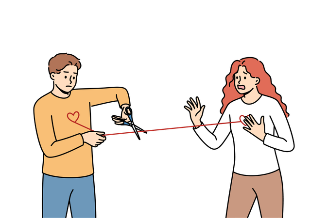 Man getting rid of love addiction and attachment to girlfriend  Illustration