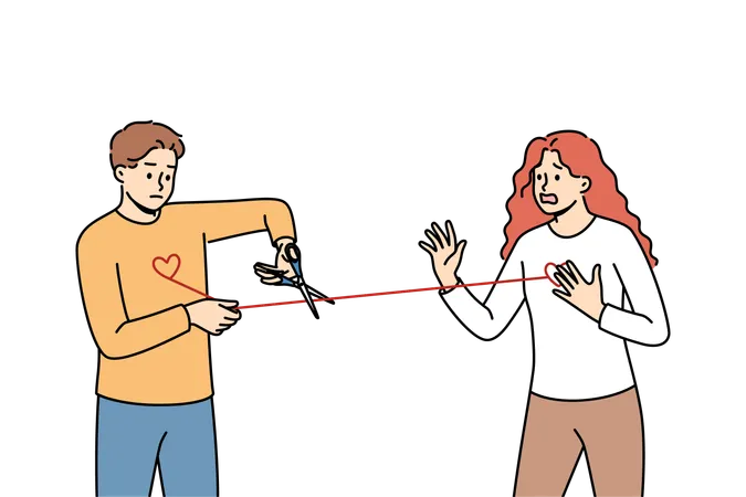 Man getting rid of love addiction and attachment to girlfriend  Illustration
