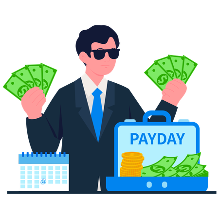 Man getting Salary Payday Bonus  Illustration