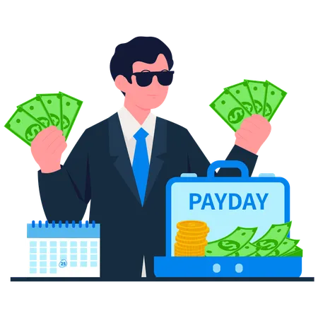 Man getting Salary Payday Bonus  Illustration