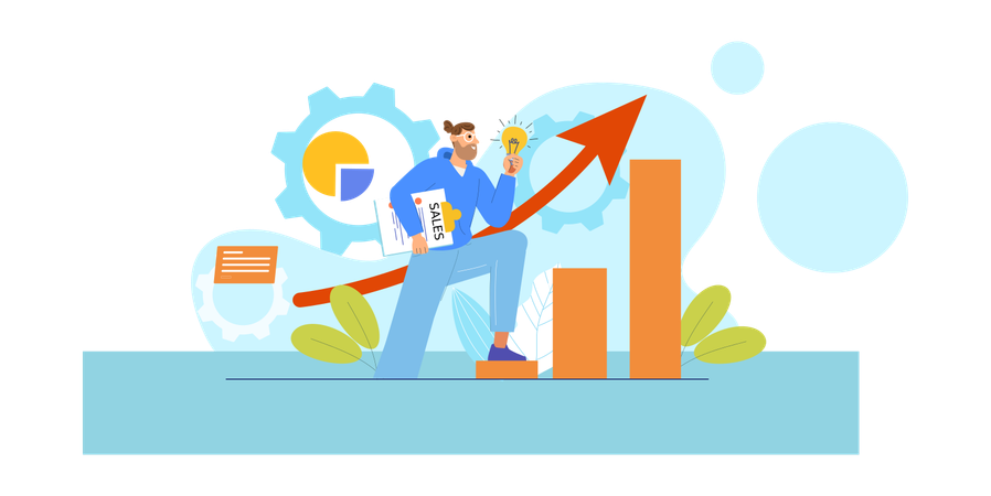 Man getting sale idea with sale growth  Illustration