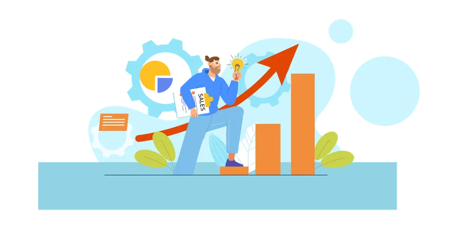 Man getting sale idea with sale growth  Illustration