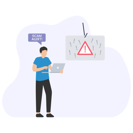 사기 경고 알림을 받는 남자  일러스트레이션