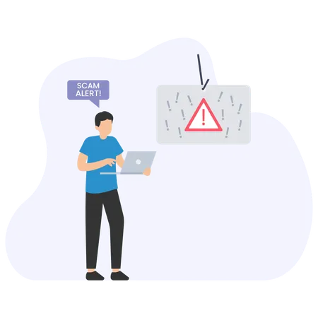 Man getting scam warning alert  Illustration