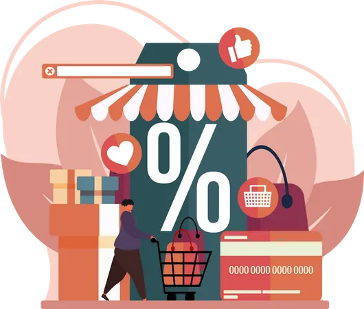 Man getting shopping discount  Illustration