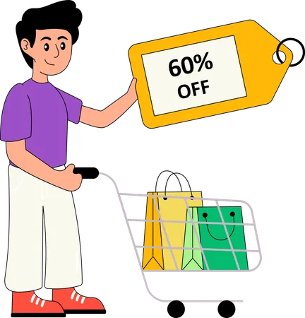 Man getting shopping discount  Illustration