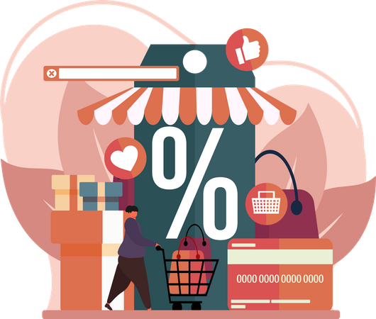 Man getting shopping discount  Illustration