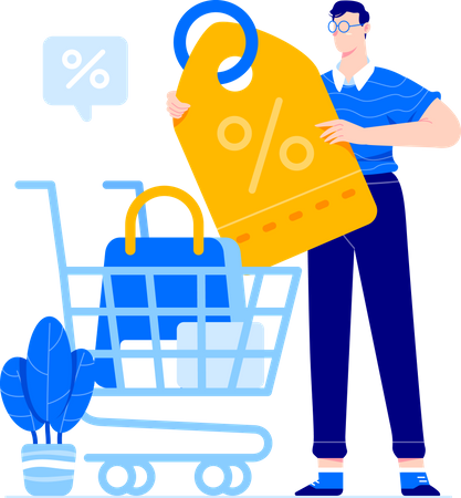 Man getting shopping discount  Illustration