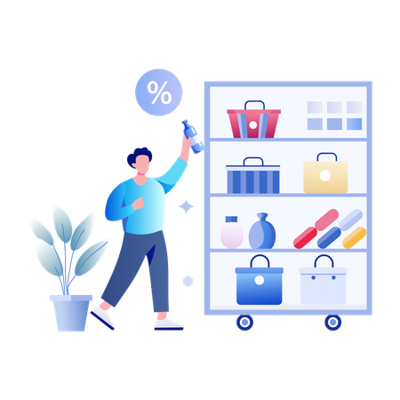 Man getting Shopping Discount  Illustration