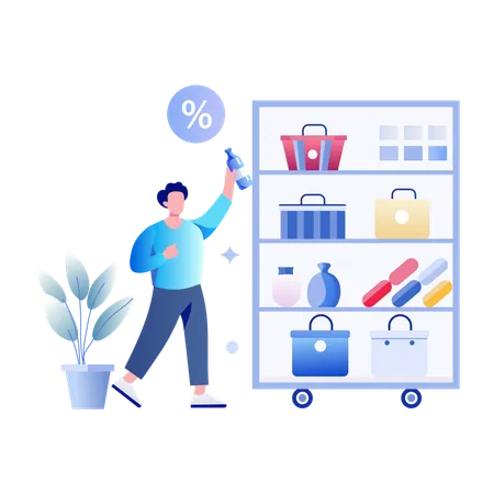 Man getting Shopping Discount  Illustration