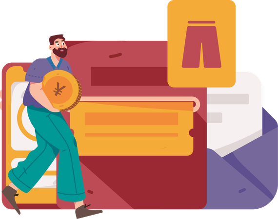 Man getting shopping discount  Illustration