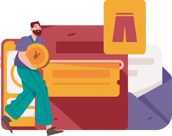 Man getting shopping discount  Illustration