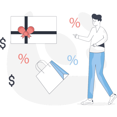 Man  getting shopping voucher  Illustration