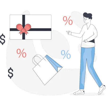 Man  getting shopping voucher  Illustration