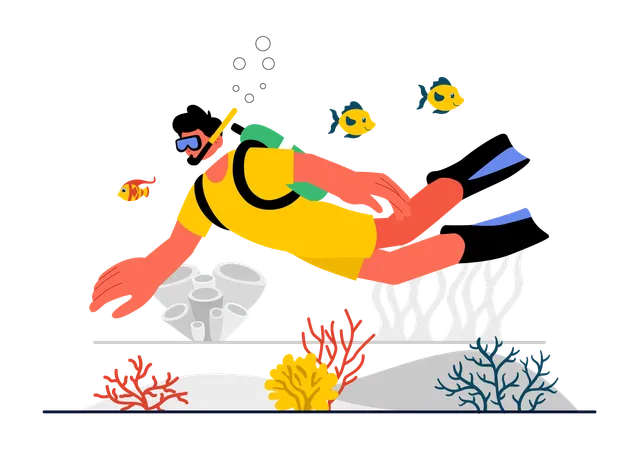 Man getting Snorkeling Experience  Illustration