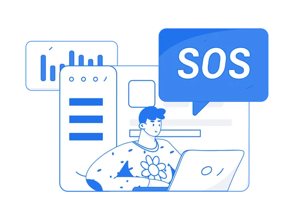 Man getting sos message during business analysis  Illustration