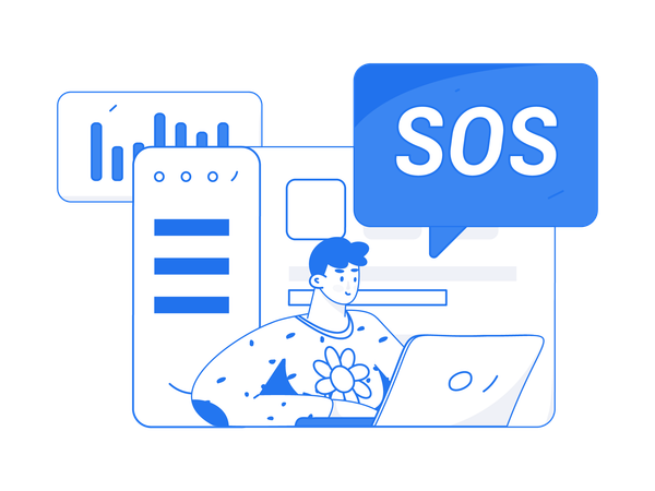 Man getting sos message during business analysis  Illustration