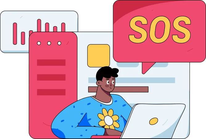 Man getting sos message during business analysis  Illustration