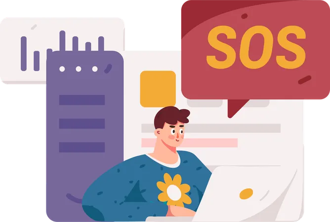 Man getting sos message during business analysis  Illustration