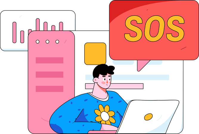 Man getting sos message during business analysis  Illustration