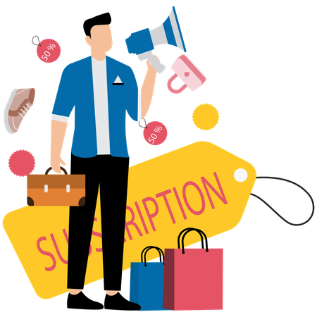 Man getting Subscription and Membership Shopping  Illustration