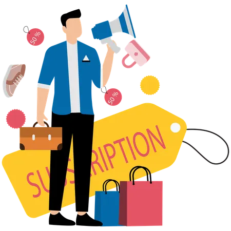 Man getting Subscription and Membership Shopping  Illustration