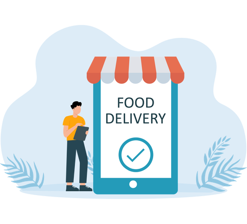 Man getting successful food delivery  Illustration