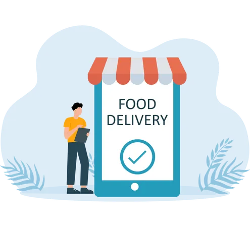 Man getting successful food delivery  Illustration