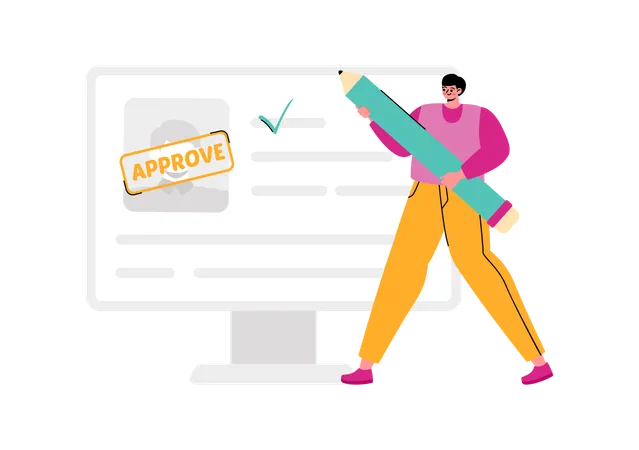 Man getting visa approval  Illustration