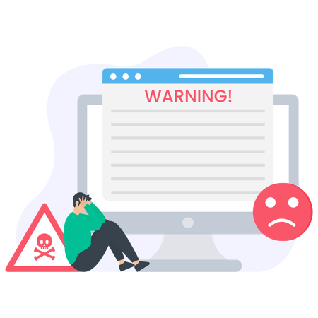 Man getting website warning sign  Illustration