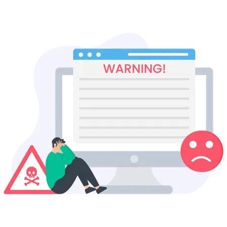 Man getting website warning sign  Illustration