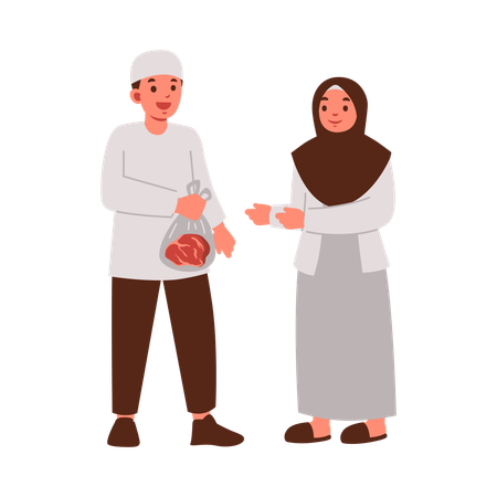 Man gifting meat for Eid  Illustration