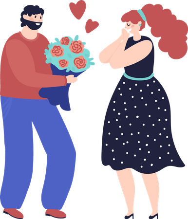 Man give flower bouquet to woman  Illustration